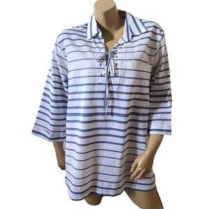 Wearabouts Striped Lace Up Collar Tunic Top Women's Large